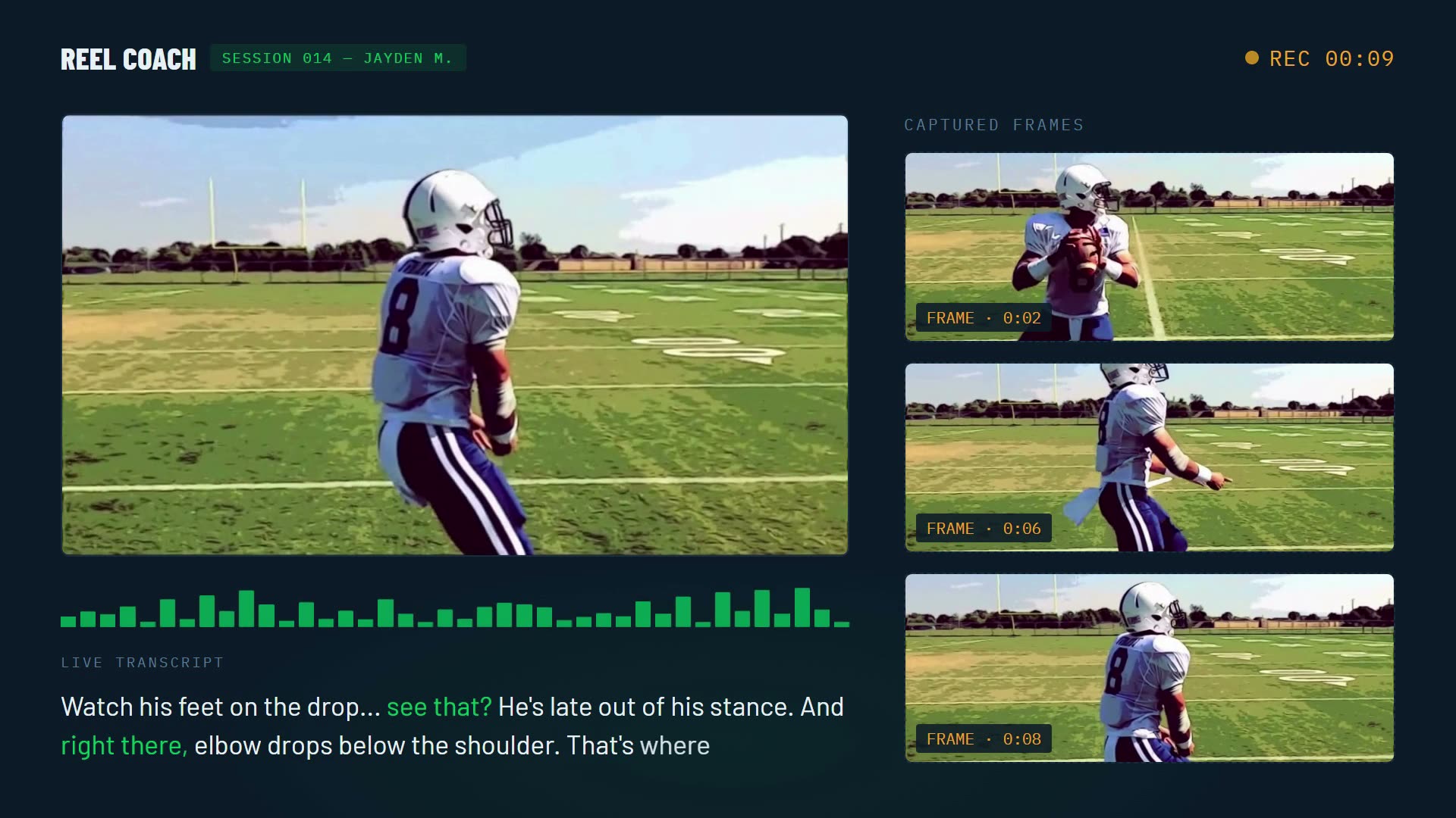 Recording session: live transcript and captured frames